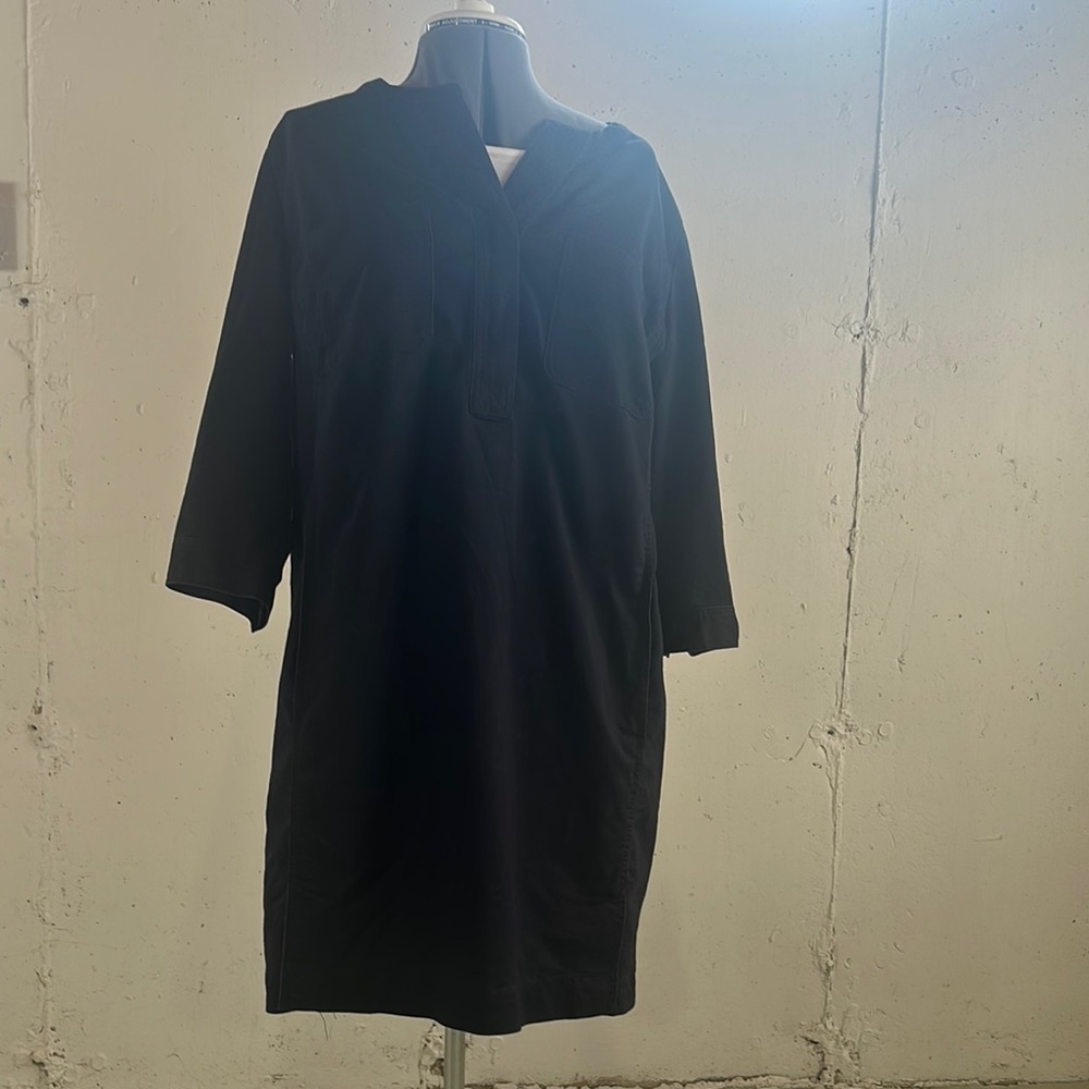 J Jill stretch dark blue quarter stretch Sleeve Dress snap buttons pockets - Picture 1 of 13